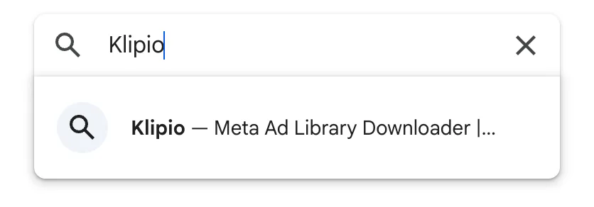 Typing Klipio into the Chrome Web Store search box