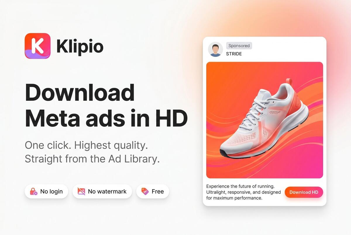 Klipio Download HD button shown on a Meta Ad Library video ad
