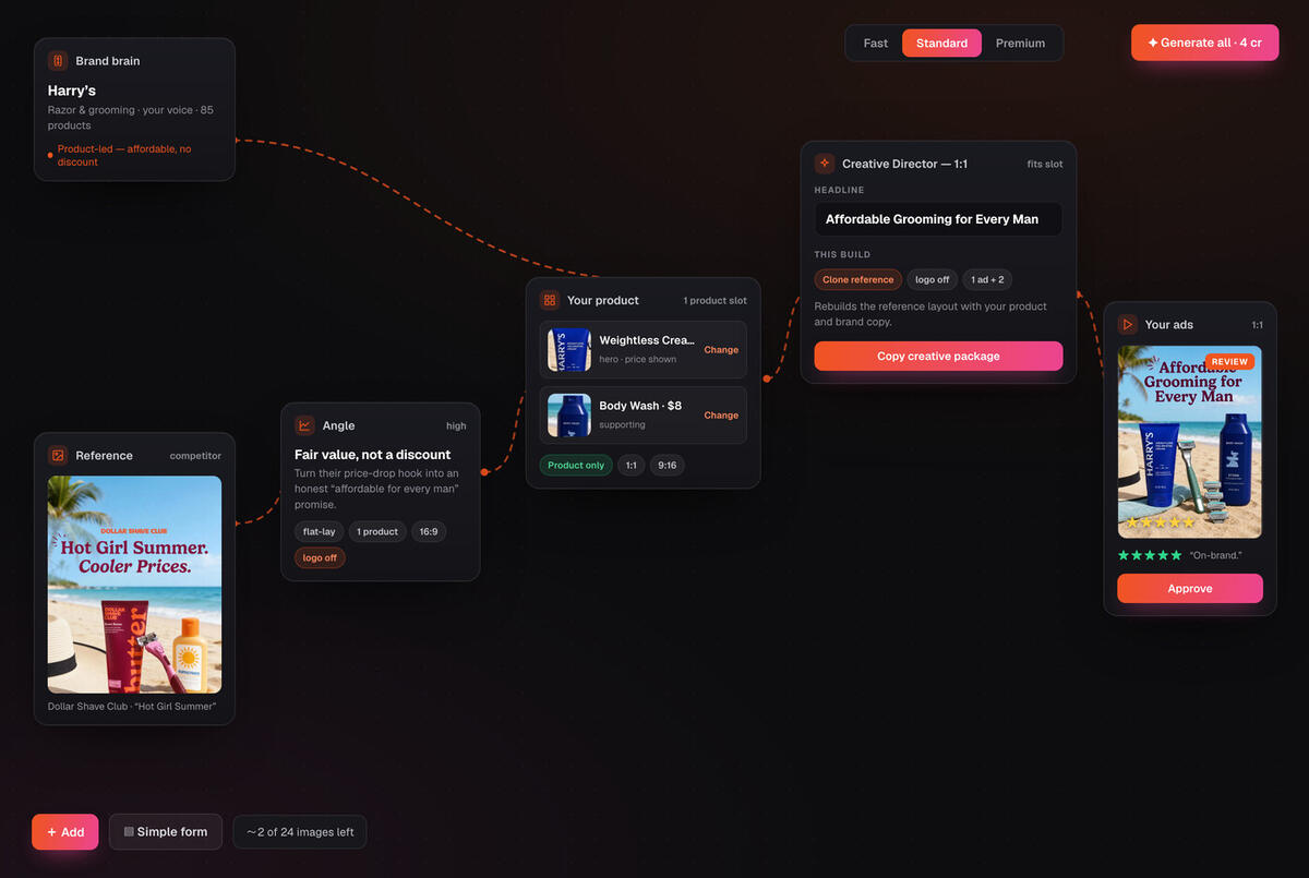 Klipio Create Studio turning a rival ad into your on-brand ad